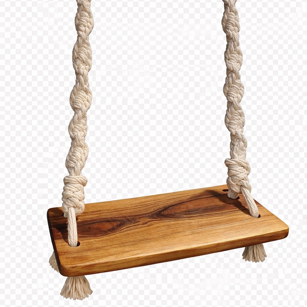 Wooden Rope Swing Seat - Natural Wood & Cream Rope brand new